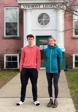 Two college interns in front of Vermont Legal Aid office